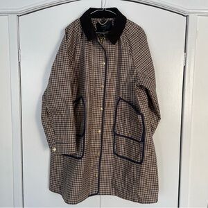 J. Crew Tan, Brown and Navy Checkered Oversized Outer-shell Ladie’s Rain Coat XL